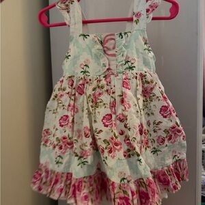 SweetHoney Floral Pink and Green Kids Dress